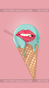 Ice cream cone and lips - vector image