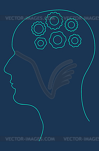 Line art head with gears - vector clipart