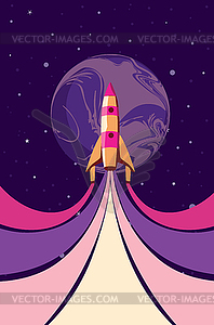 Retro futuristic shuttle in space - vector image