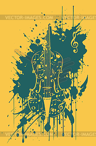 Violin with music notes and splatters - vector image