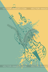 Violin with music notes and splatters - vector image