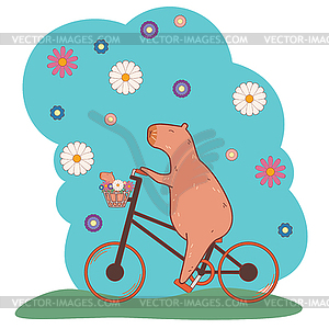 Capybara riding bicycle - vector image