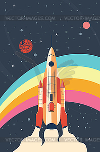 Retro futuristic shuttle in space - vector clip art