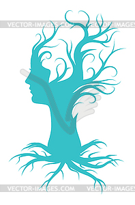 Winter tree with female head silhouette - vector clip art