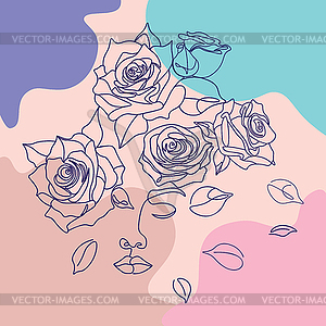 Нарисуйте лицо девушки с помощью роз и фигур - векторное изображение EPS