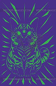 Lineart tabby cat with third eye - vector image