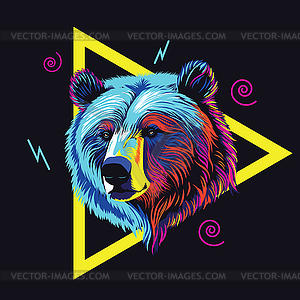 Neon bear head - vector clipart