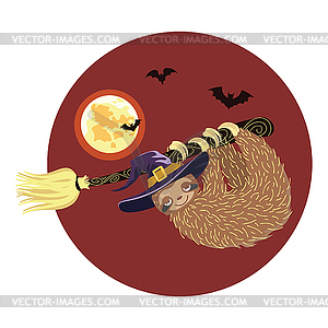 Sloth flying on witch broom - vector clipart