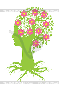 Spring tree with female head silhouette - vector clipart