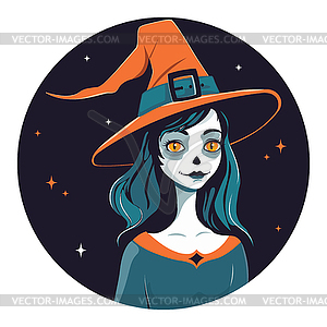 Witch girl with yellow cat eyes - vector clip art