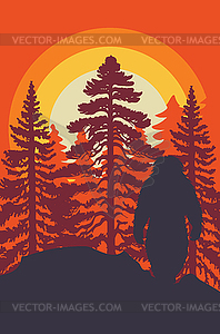 Bigfoot walk in forest - stock vector clipart