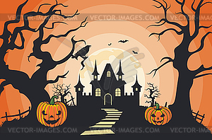 Halloween pumpkins and house - vector clip art