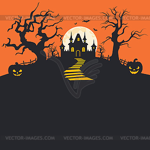 Halloween pumpkins and house - vector clipart