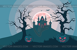 Halloween pumpkins and house - vector clipart