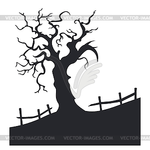 Leafless crooked tree silhouette - vector clip art