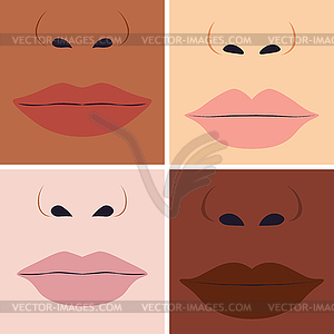 Lips on different skin tone - vector image