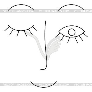 Modern line art face - vector image