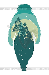 Bigfoot walk in forest - vector clip art