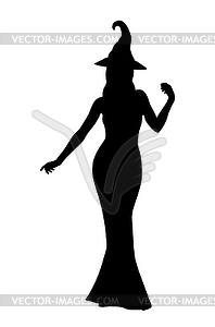 Silhouette of witch in long dress - vector clipart / vector image