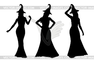 Silhouette of witch in long dress - vector clipart