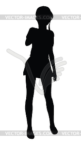 Anime girl with ponytail silhouette - vector image