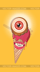 Smiling ice cream with big eyeball - vector clipart