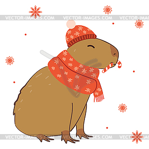 Капибара в зимнем шарфе - векторный клипарт