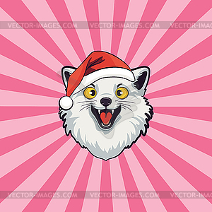 Happy Christmas arctic fox head - vector image
