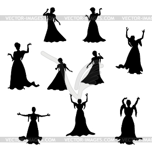 Mage woman in long dress silhouette - vector image