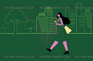 Girl walk in park - vector image