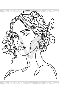 Line art woman with flowers on head - vector image