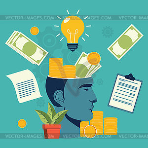 Money in human head - vector image
