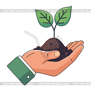 Male hand with sprout - color vector clipart