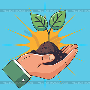 Male hand with sprout - vector clipart