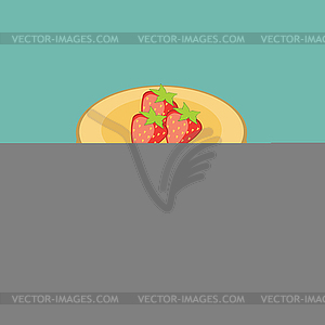 Pancakes with strawberry on plate - vector image