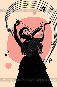 Woman with violin and music notes - vector clip art