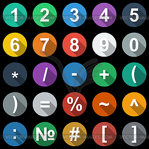 Numbers and Math Symbols Flat Icons Set with long - vector clipart