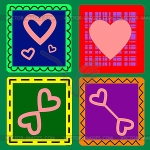 4 hearts on postcard to Valentine`s Day - vector clipart