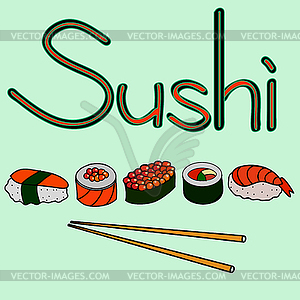 Set of sushi and rolls, - vector clip art