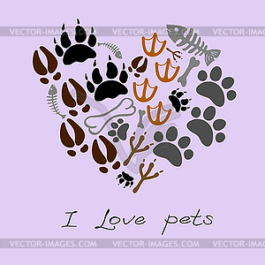 Pets footsteps card - vector clip art
