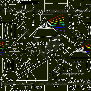 Physics doodles on school squared paper, seamless - vector image