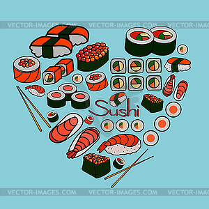 Sushi and rolls, - color vector clipart