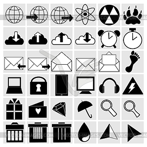 Black universal web icons set on gray - vector clip art