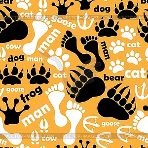 Seamless pattern with footprints and bones - vector clipart