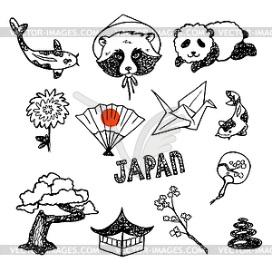 Set of elements of Japanese culture - vector clip art