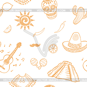 Mexican sketch set. Seamless pattern - vector clip art