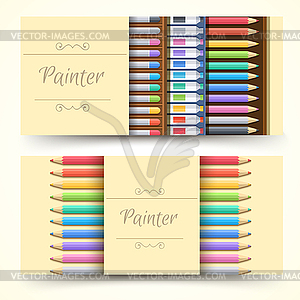 Flat art painter workshop with paint supplies - vector image