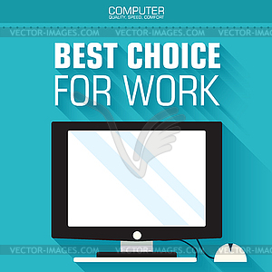 Flat computer on background with slogan. illustra - vector clipart