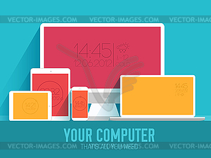 Mobile electronic devices on flat style concept - vector image