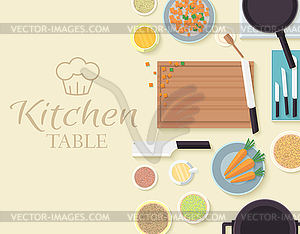 Flat kitchen table for cooking in house desi - vector image